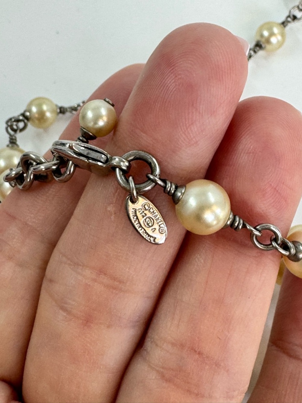 Auth CHANEL Faux Pearl CC Drop Earrings and Long Faux Pearl Necklace Bundle Set - Picture 8 of 8